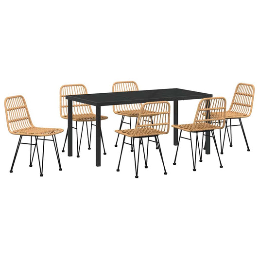 Garden Dining Set 7 pcs Brown Powder-Coated Steel Garden Dining Set 7 pcs Brown Powder-Coated Steel