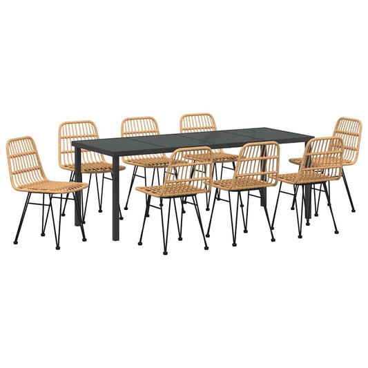 Garden Dining Set 9 pcs Brown Powder-Coated Steel Garden Dining Set 9 pcs Brown Powder-Coated Steel