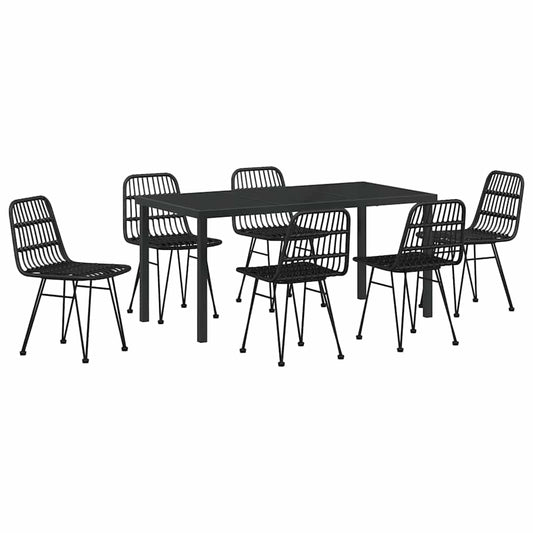 Garden Dining Set 7 pcs Black Powder-Coated Steel Garden Dining Set 7 pcs Black Powder-Coated Steel