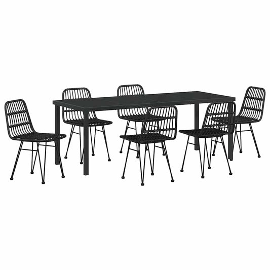 Garden Dining Set 7 pcs Black Powder-Coated Steel Garden Dining Set 7 pcs Black Powder-Coated Steel