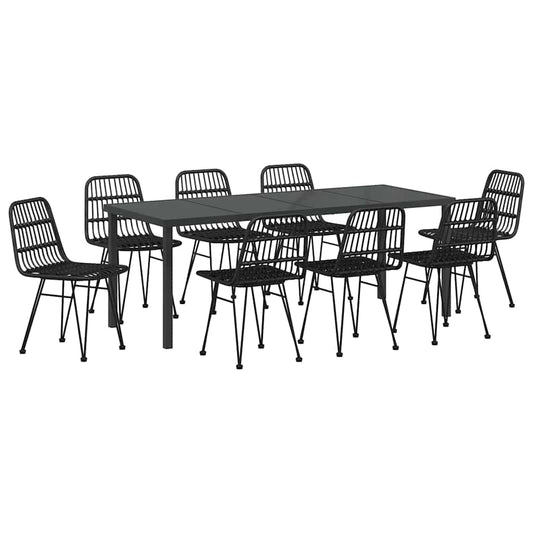 Garden Dining Set 9 pcs Black Powder-Coated Steel Garden Dining Set 9 pcs Black Powder-Coated Steel
