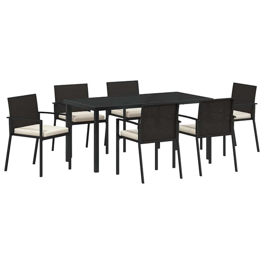 Garden Dining Set 7 pcs Black Powder-Coated Steel Garden Dining Set 7 pcs Black Powder-Coated Steel