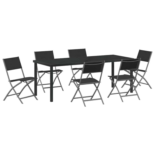 Garden Dining Set Folding 7 pcs Black Powder-Coated Steel Garden Dining Set Folding 7 pcs Black Powder-Coated Steel
