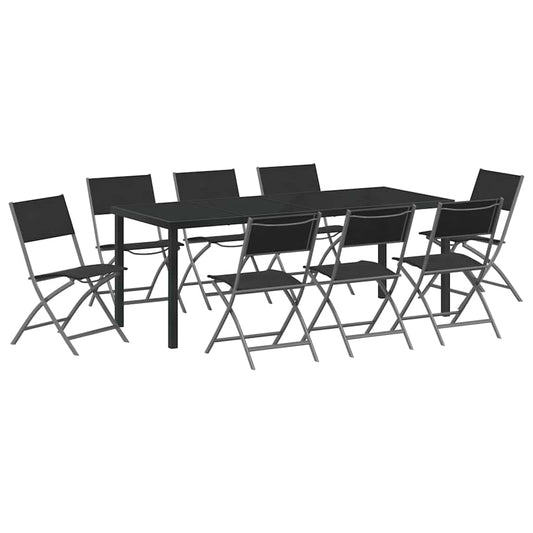 Garden Dining Set Folding 9 pcs Black Powder-Coated Steel Garden Dining Set Folding 9 pcs Black Powder-Coated Steel