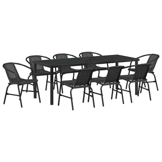 Garden Dining Set 9 pcs Black Powder-Coated Steel Garden Dining Set 9 pcs Black Powder-Coated Steel