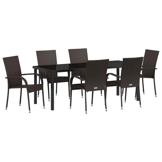 Garden Dining Set 7 pcs Brown Powder-Coated Steel Garden Dining Set 7 pcs Brown Powder-Coated Steel