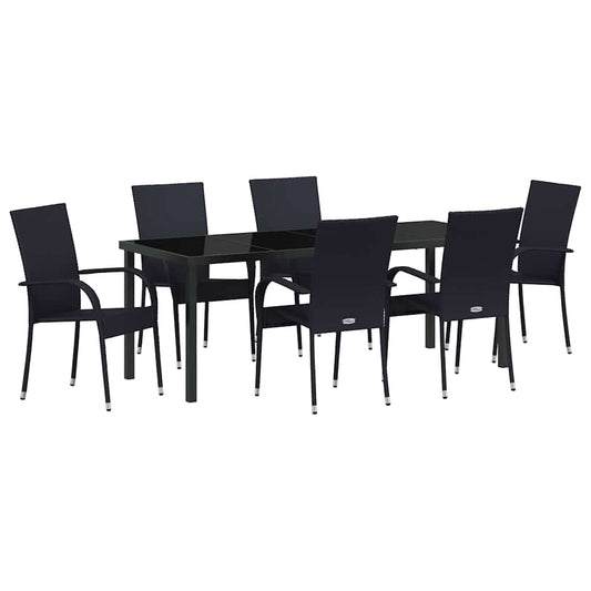 Garden Dining Set 7 pcs Black Powder-Coated Steel Garden Dining Set 7 pcs Black Powder-Coated Steel