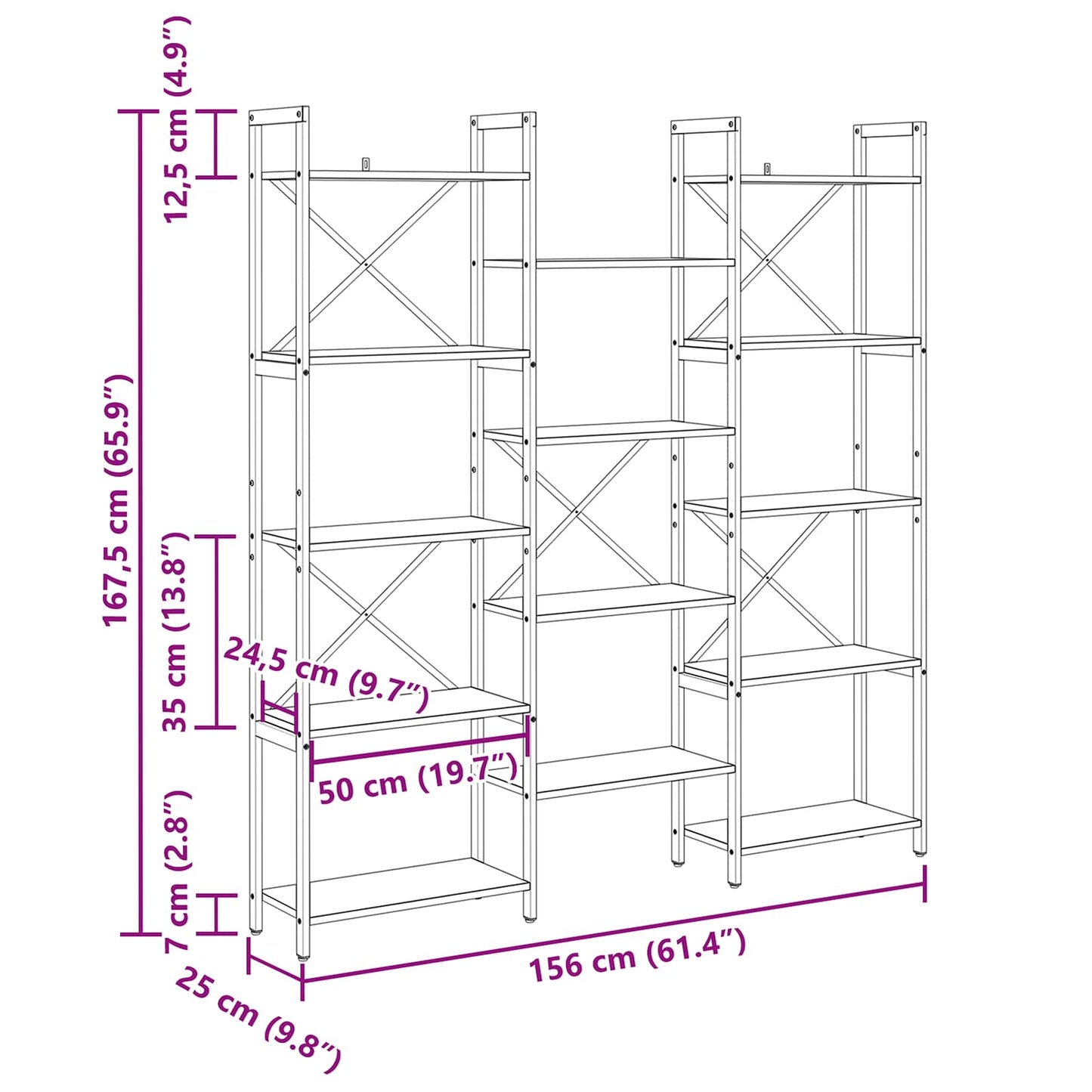 Bookshelf 156 x 25 x 167 cm Engineered Wood Smoked Oak