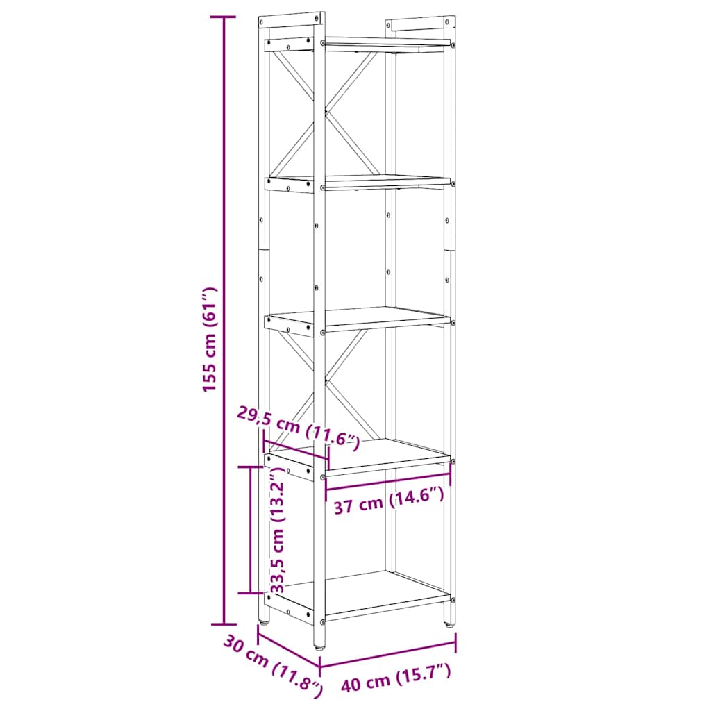 Bookshelf 40 x 30 x 155 cm Engineered Wood Black Oak