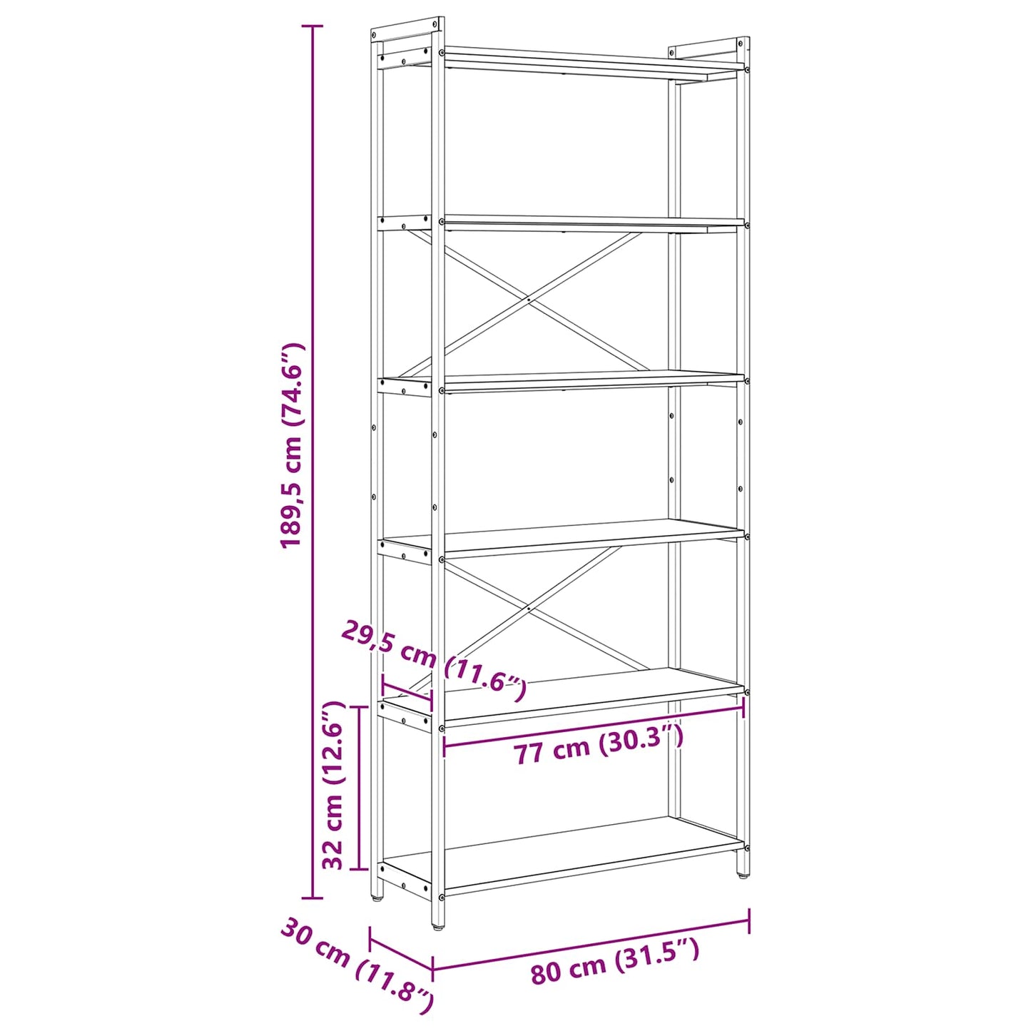 Bookshelf Old wood 80 x 30 x 189.5 cm Engineered Wood
