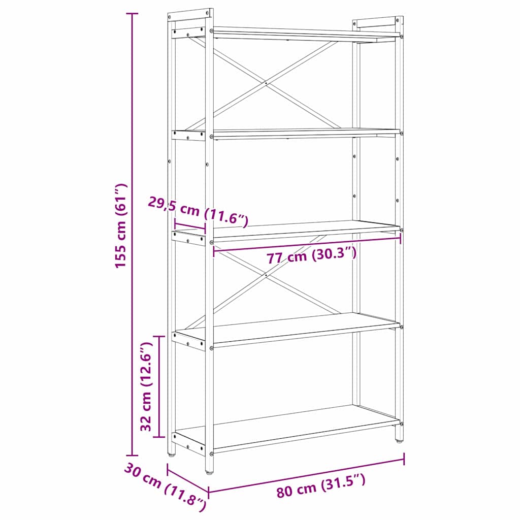 Bookshelf Grey sonoma 80 x 30 x 155 cm Engineered Wood