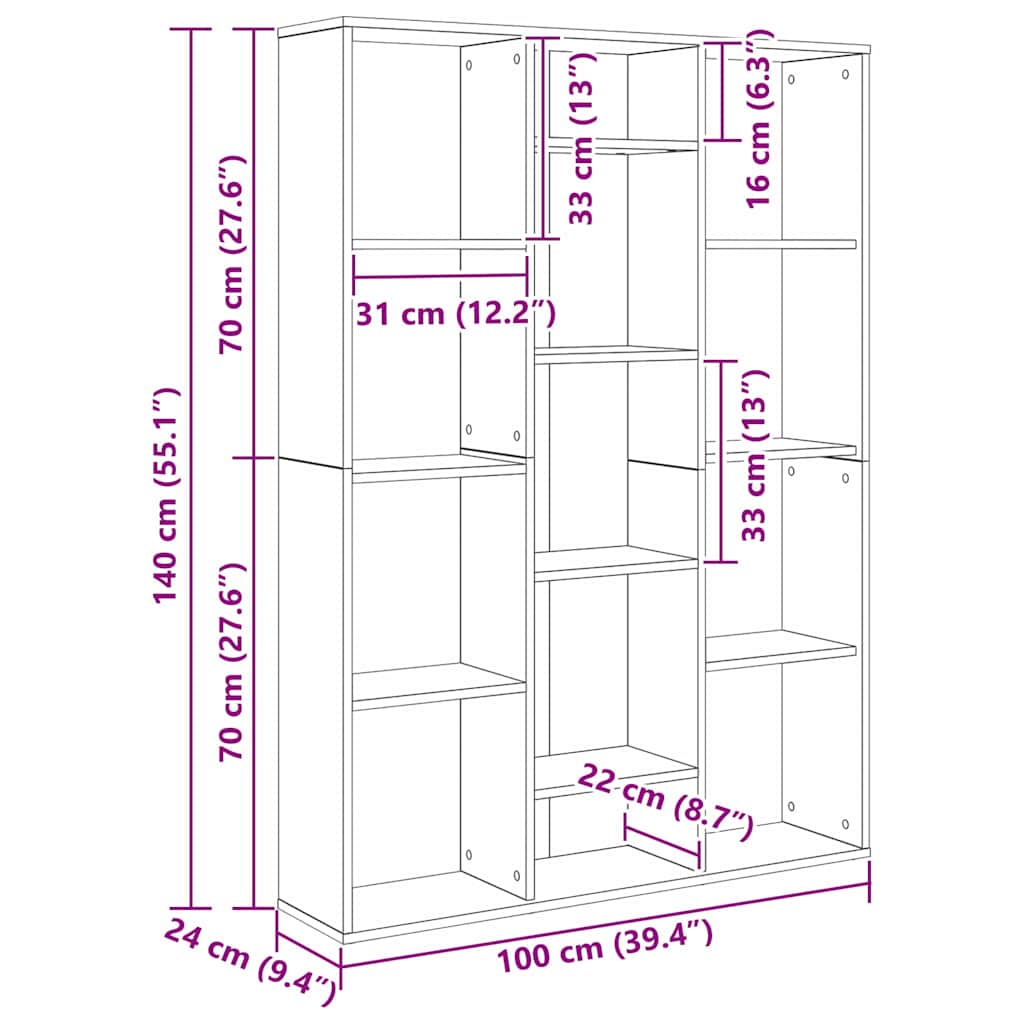 Room Divider Black Oak 100 x 24 x 140 cm Engineered Wood