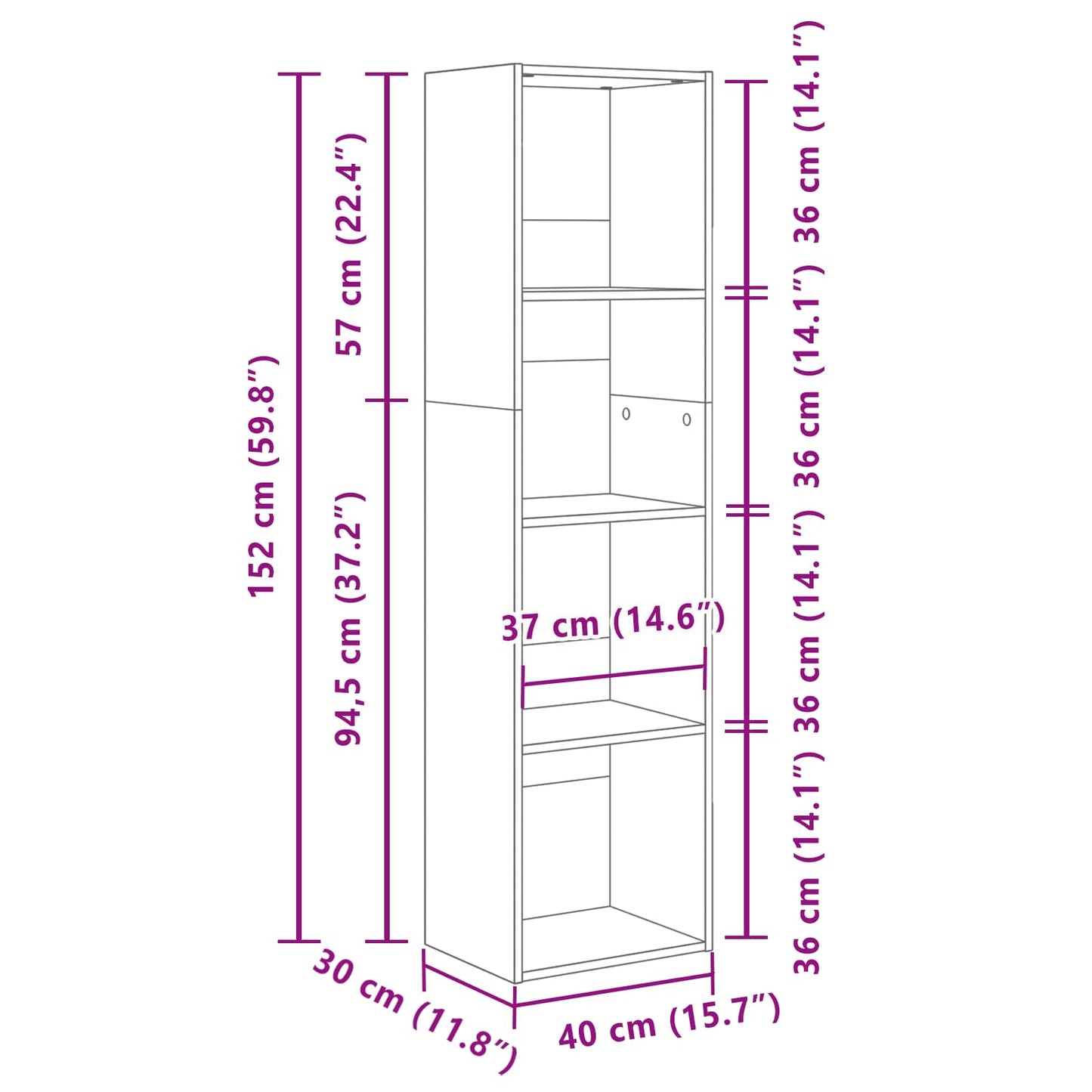 Bookshelf Black Oak 40 x 30 x 152 cm Engineered Wood