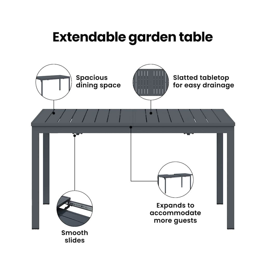 Outdoor Dinner Table Folding Anthracite 210 x 90 x 73 cm Steel