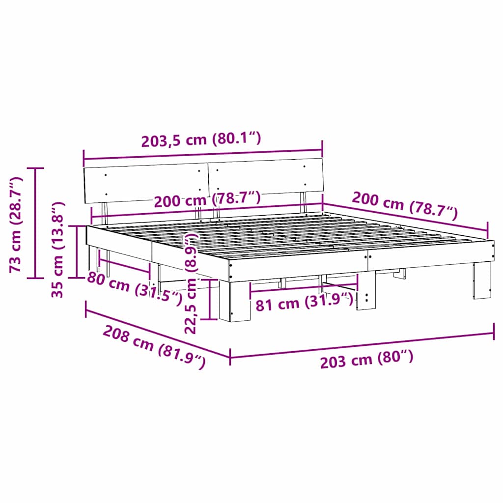 Bed Frame with Headboard Wax Brown 200 x 200 cm Solid Pine Wood