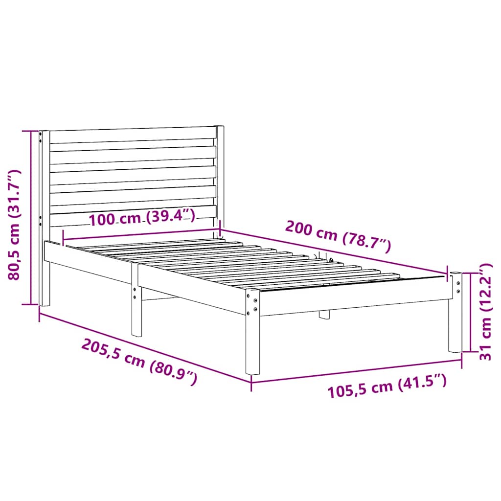 Bed Frame with Headboard White 100 x 200 cm Solid Pine Wood