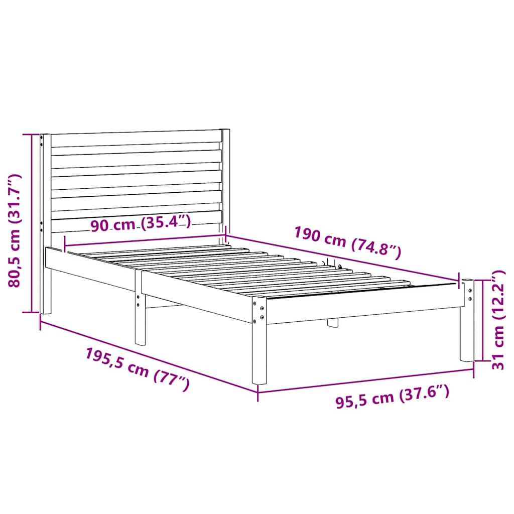 Bed Frame with Headboard Brown 90 x 190 cm Solid Pine Wood