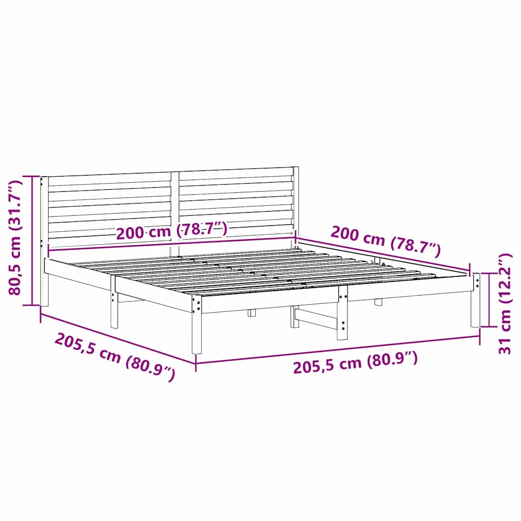 Bed Frame with Headboard Brown 200 x 200 cm Solid Pine Wood