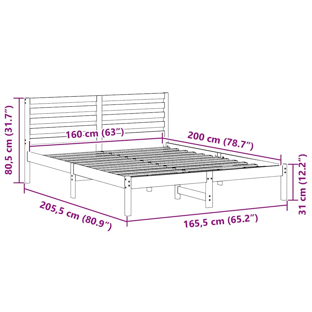 Bed Frame with Headboard White 160 x 200 cm Solid Pine Wood