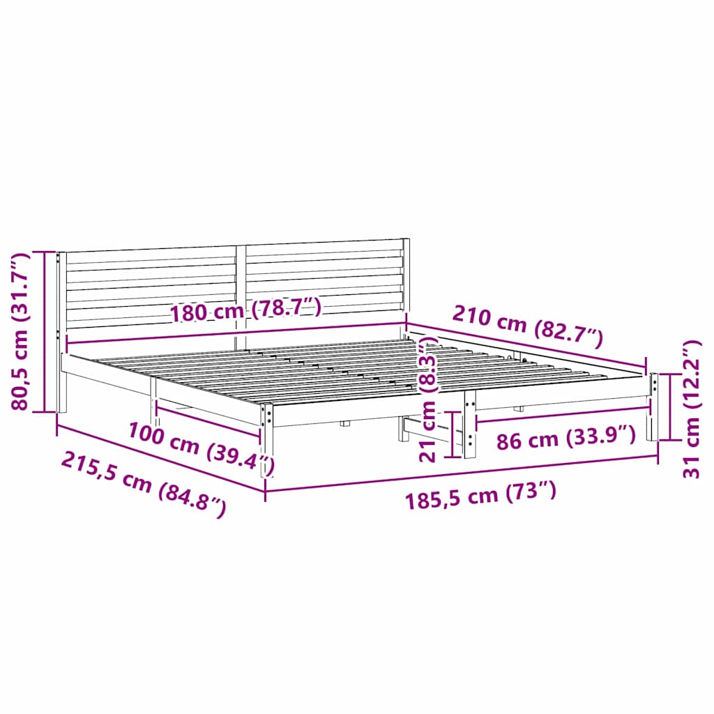 Bed Frame with Headboard Brown 180 x 210 cm Solid Pine Wood