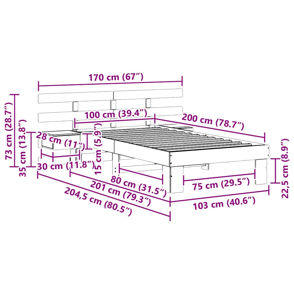 Bed Frame with Headboard Wax Brown 100 x 200 cm Solid Pine Wood