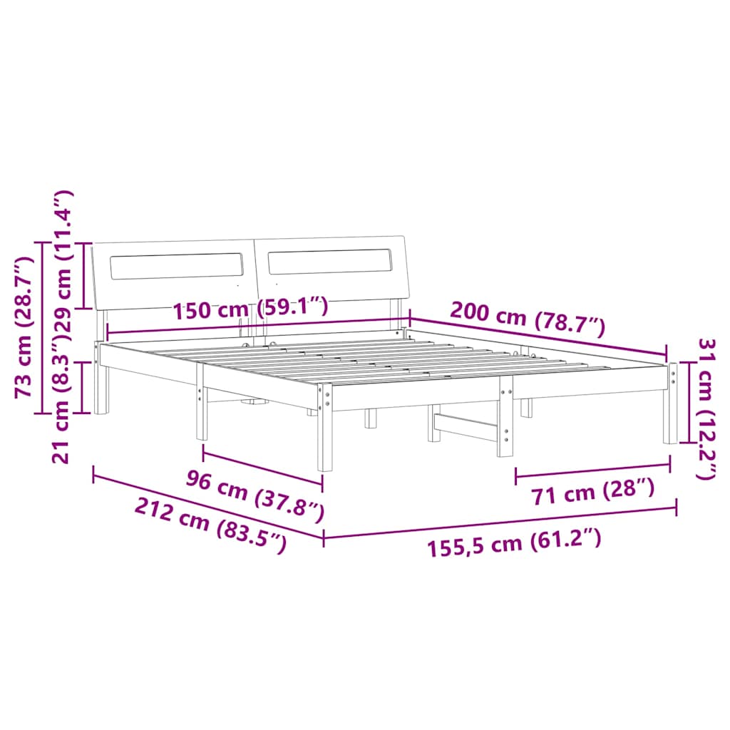 Bed Frame with Headboard Wax Brown 150 x 200 cm Solid Pine Wood