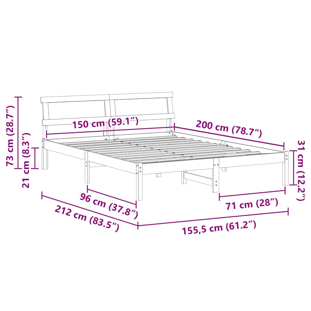 Bed Frame with Headboard Brown 150 x 200 cm Solid Pine Wood