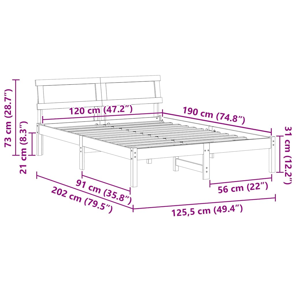 Bed Frame with Headboard Brown 120 x 190 cm Solid Pine Wood