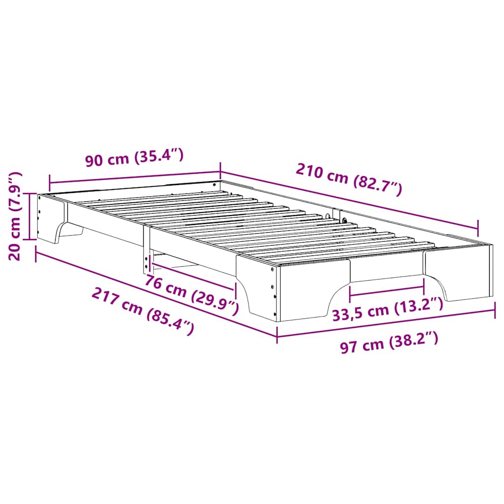 Bed Frame White 90 x 210 cm Solid Pine Wood