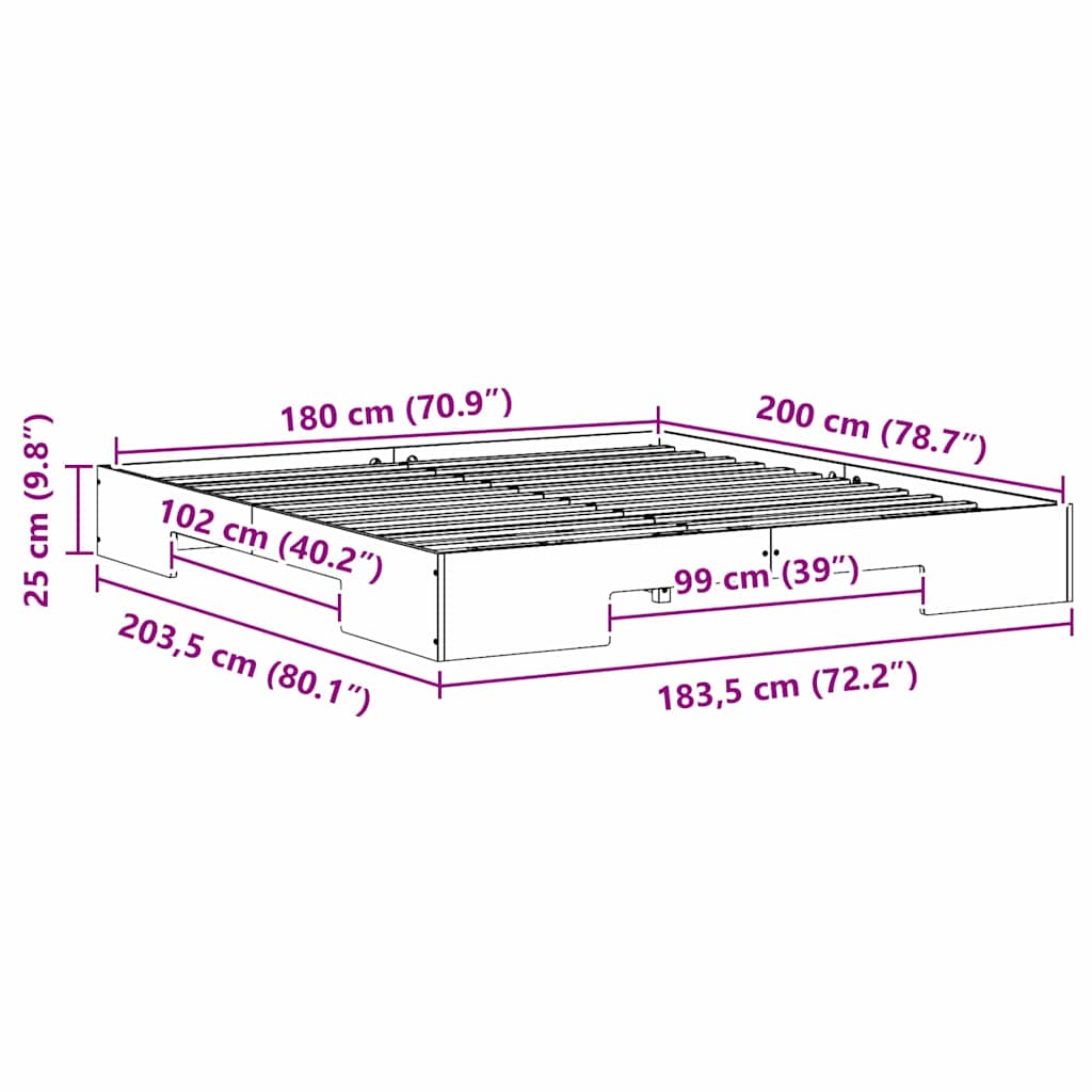 Bed Frame Brown 180 x 200 cm