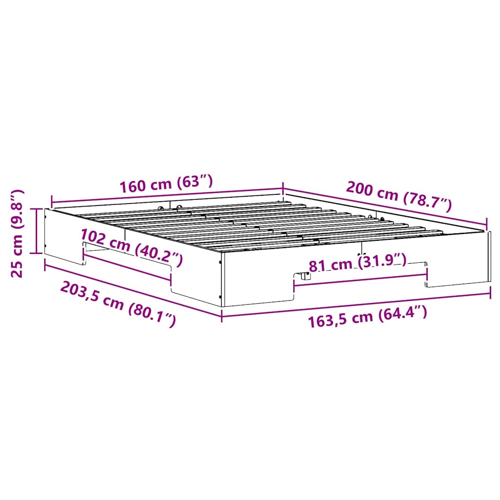 Bed Frame Brown 160 x 200 cm