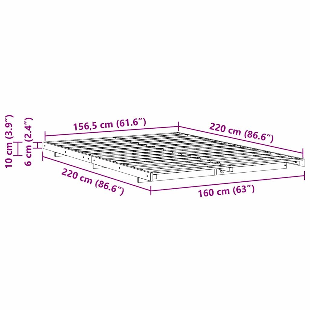 Bed Frame Brown 160 x 220 cm Solid Pine Wood