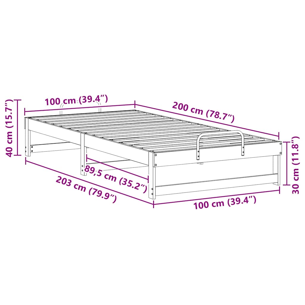 Bed Frame Brown 100 x 200 cm Solid Pine Wood