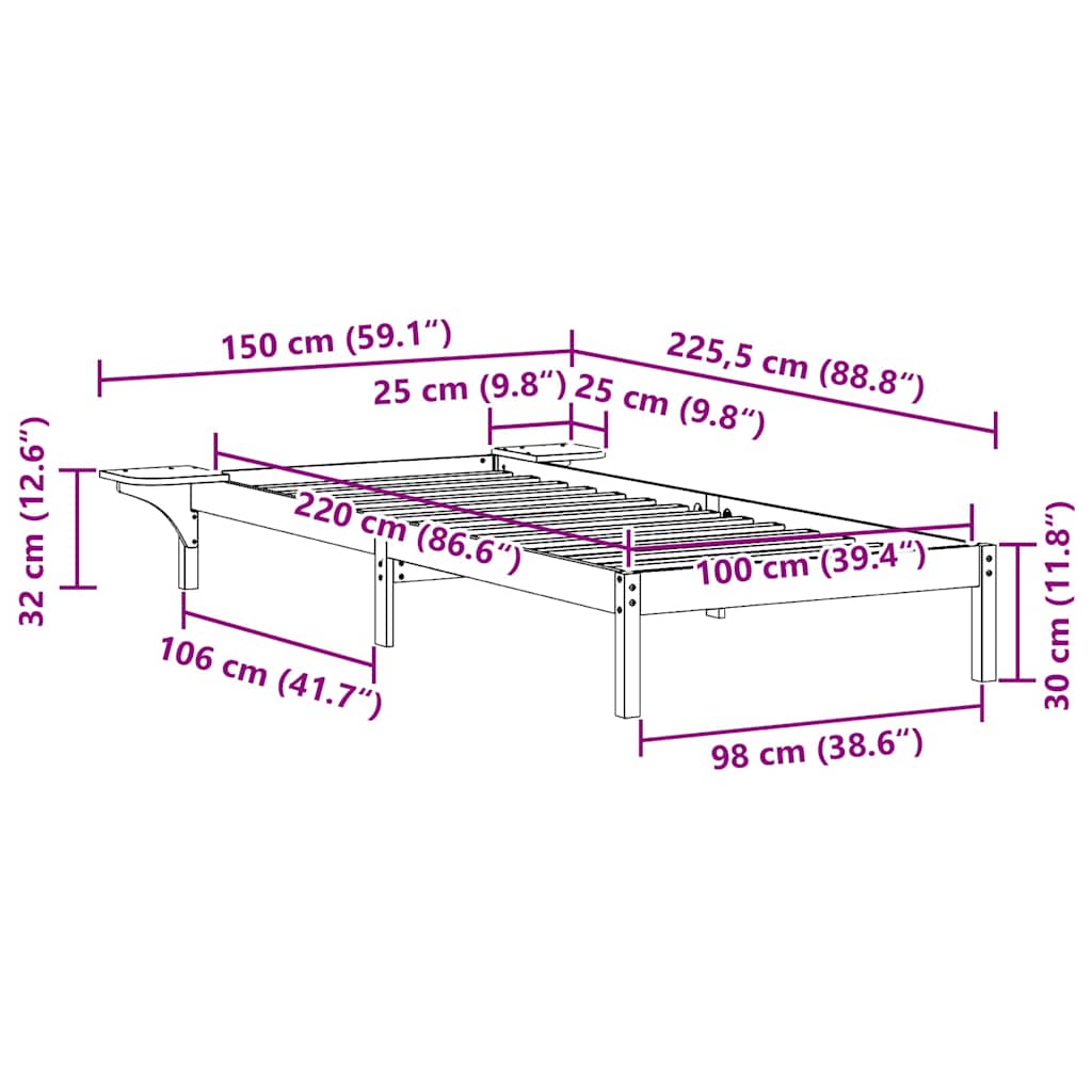 Bed Frame with Side Tables Wax Brown 100 x 220 cm
