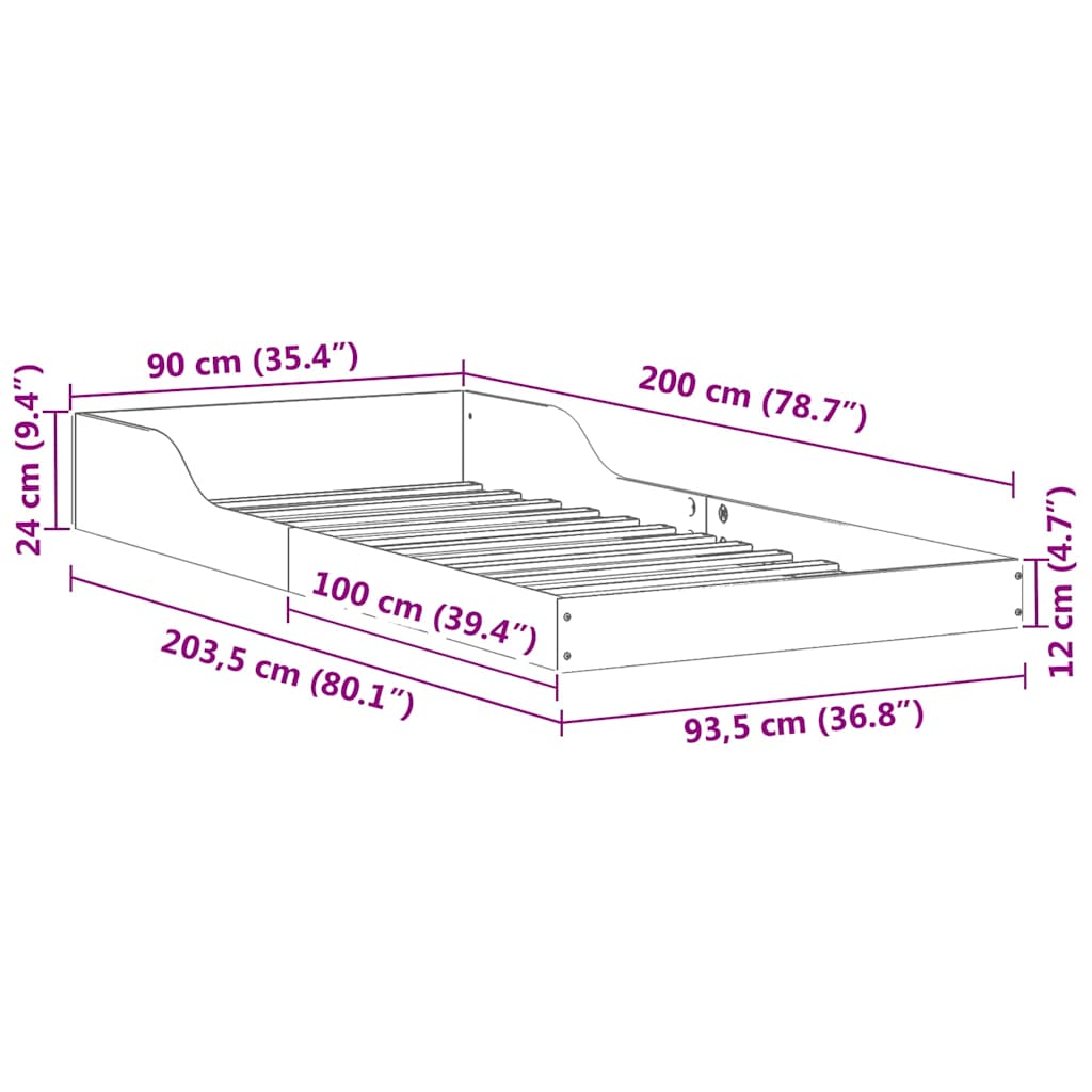 Bed Frame White 90 x 200 cm Solid Pine Wood