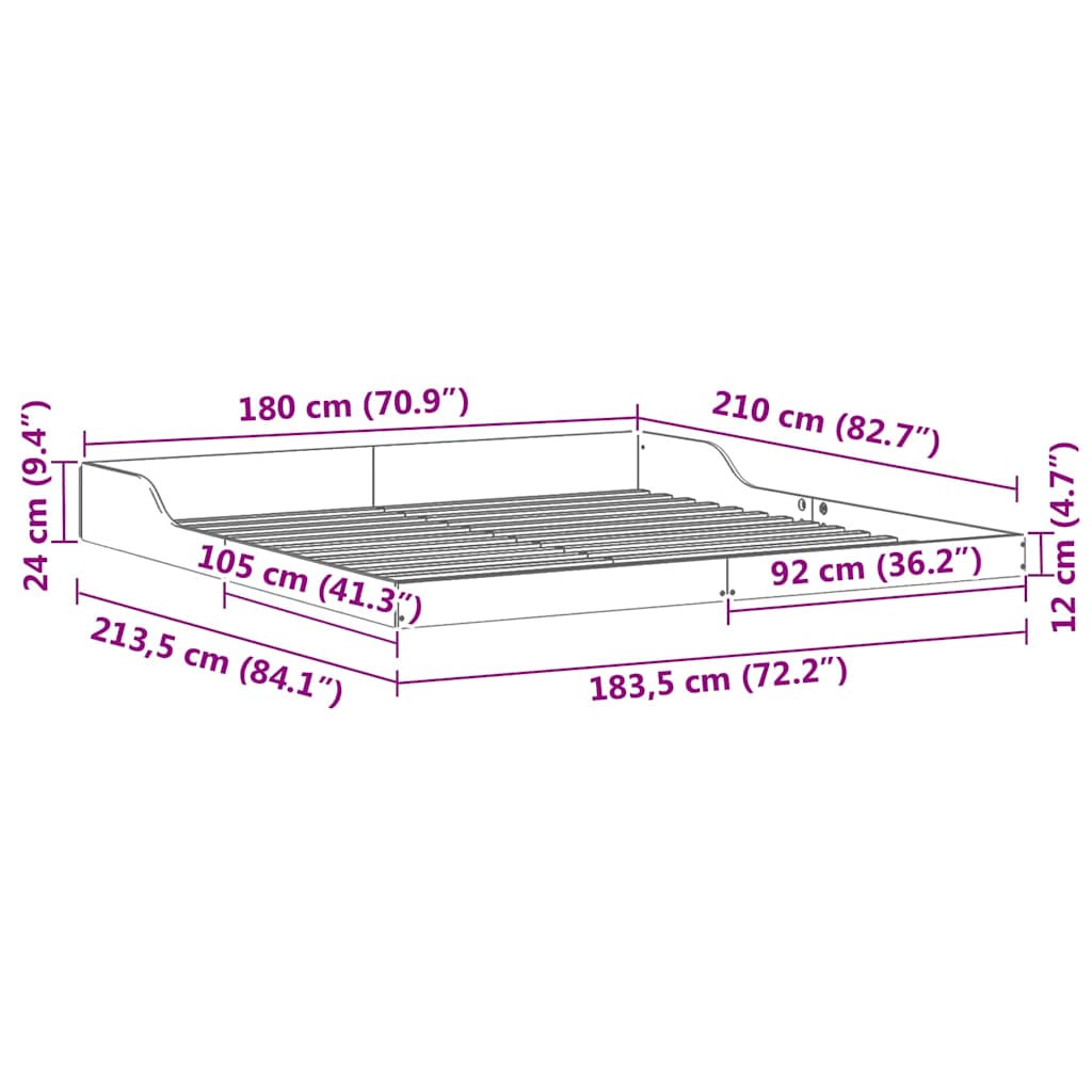 Bed Frame Wax Brown 180 x 210 cm Solid Pine Wood