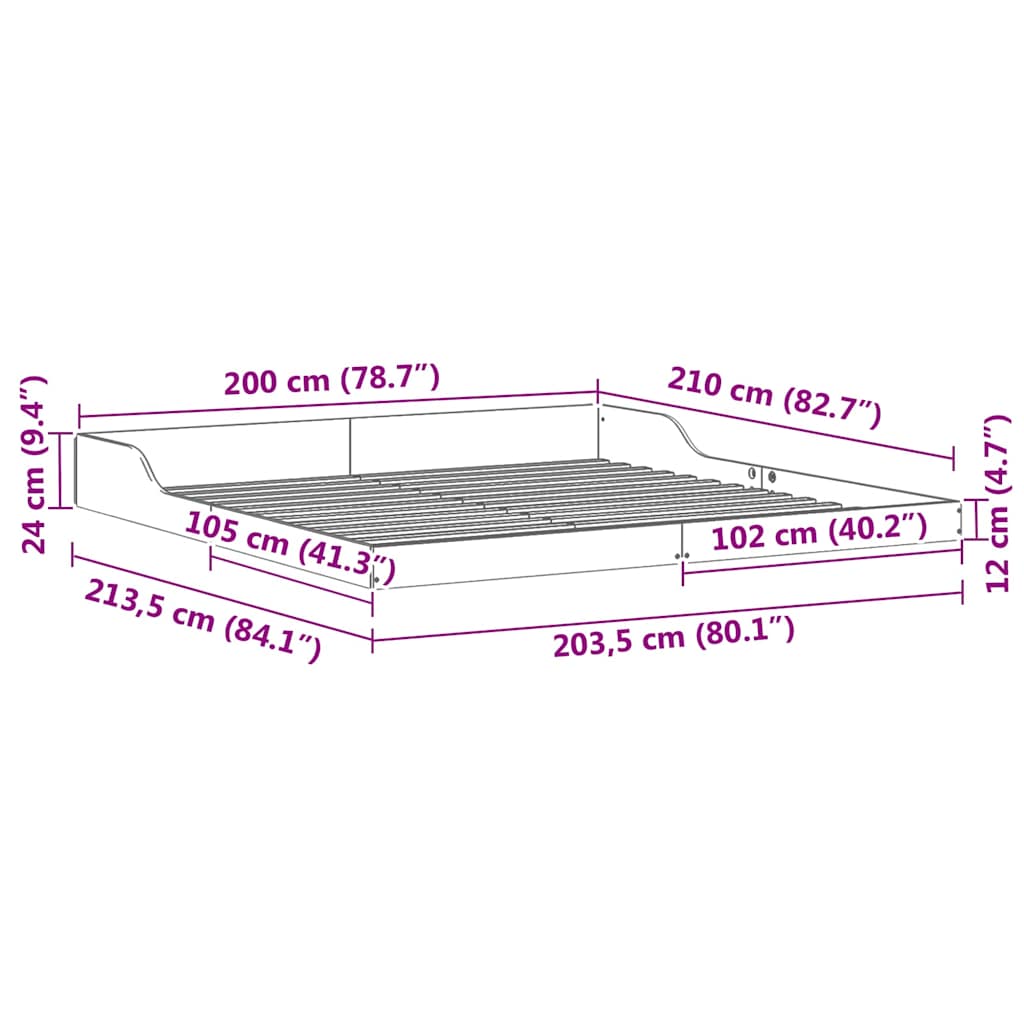 Bed Frame White 200 x 210 cm Solid Pine Wood