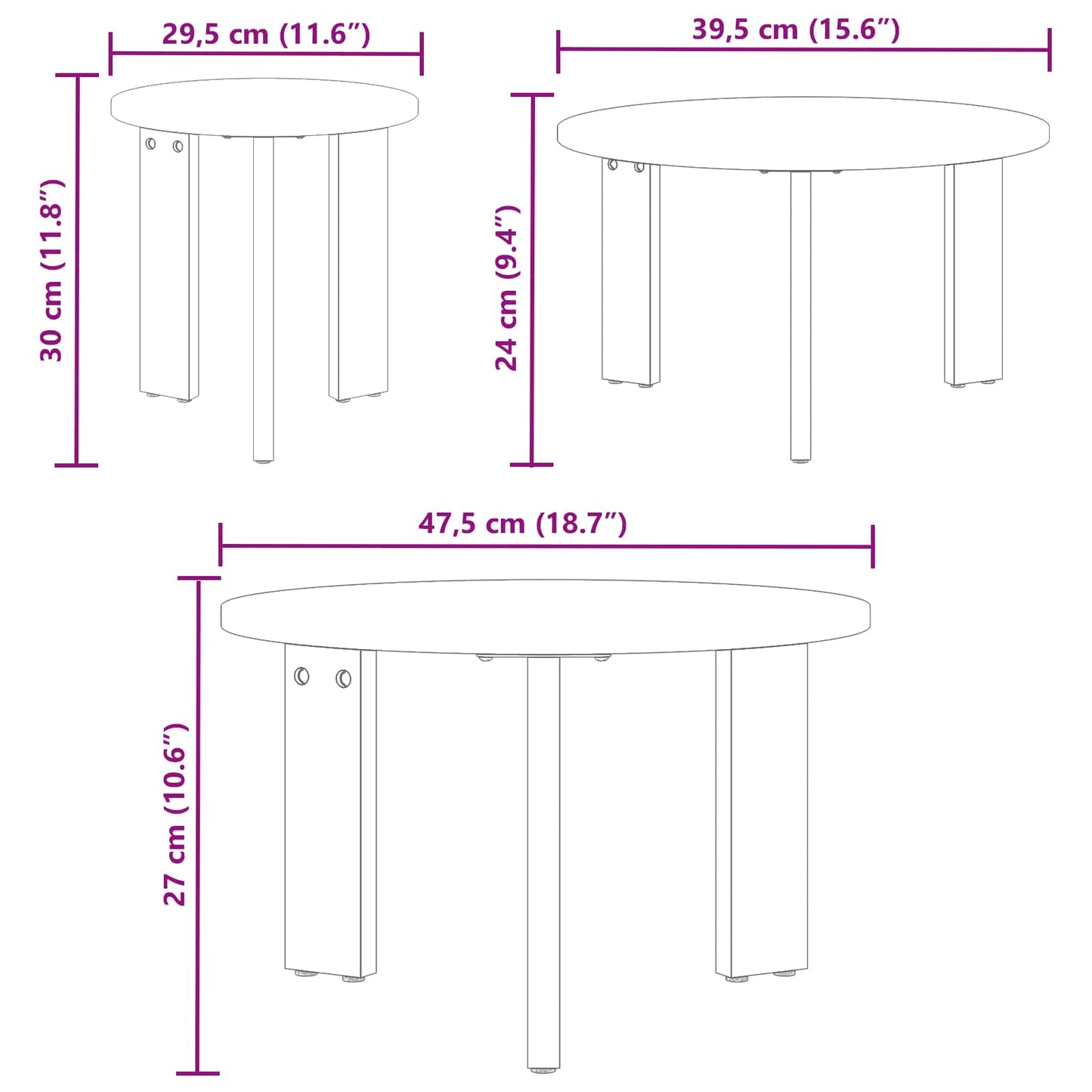 Coffee Table 3 pcs Natural Solid pine wood