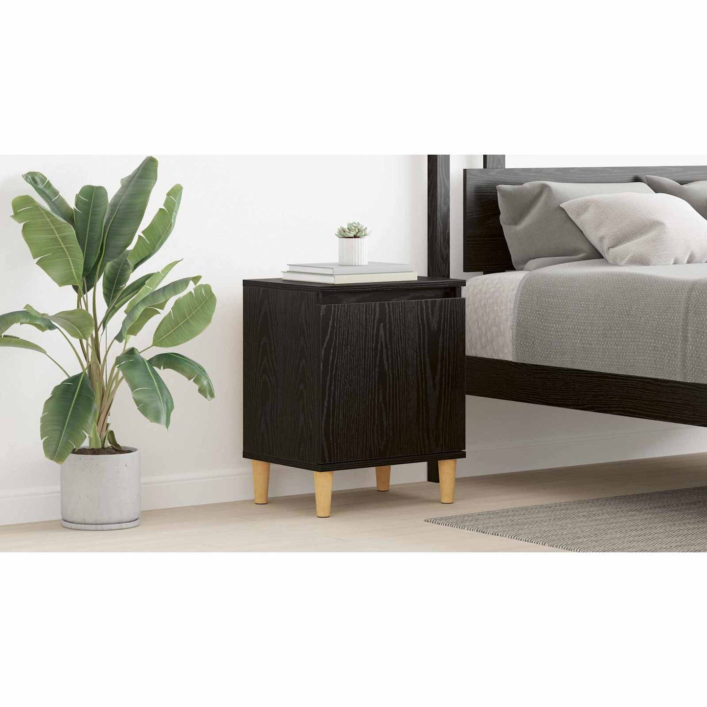 Bedside Cabinet Black Oak 40 x 30 x 50 cm Engineered Wood