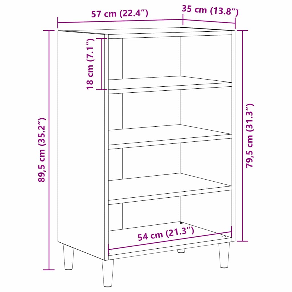 Sideboard Old Wood 57 x 35 x 89.5 cm Engineered Wood