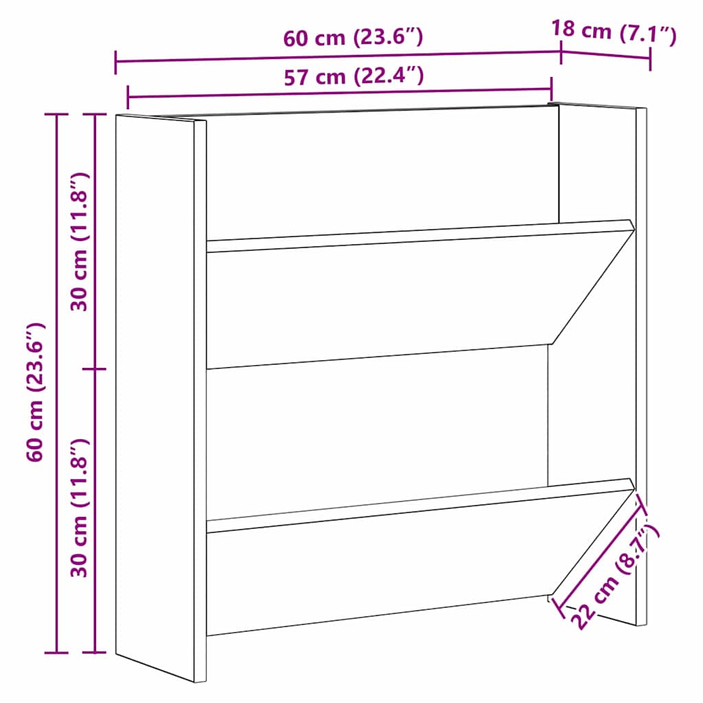 Shoe Cabinet 2 pcs 60 x 18 x 60 cm Engineered Wood Artisan Oak