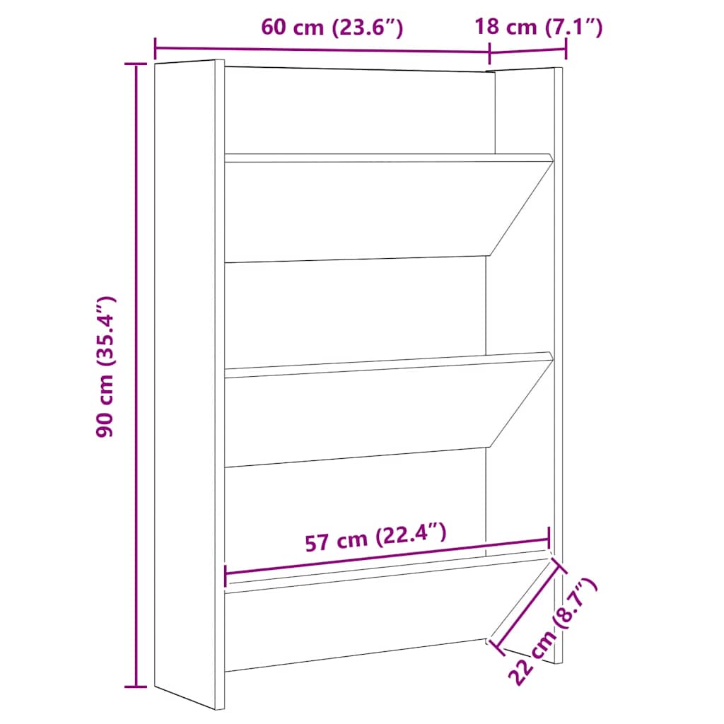 Shoe Cabinet 60 x 18 x 90 cm Engineered Wood Artisan Oak