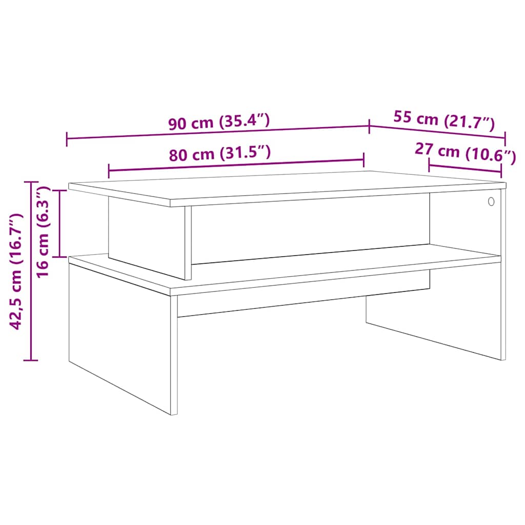 Coffee Table Old Wood 90 x 55 x 42.5 cm Engineered Wood