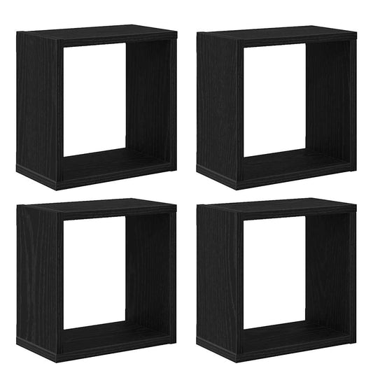 Wall Shelves with Shelf 4 pcs Black Oak Engineered Wood Wall Shelves with Shelf 4 pcs Black Oak Engineered Wood