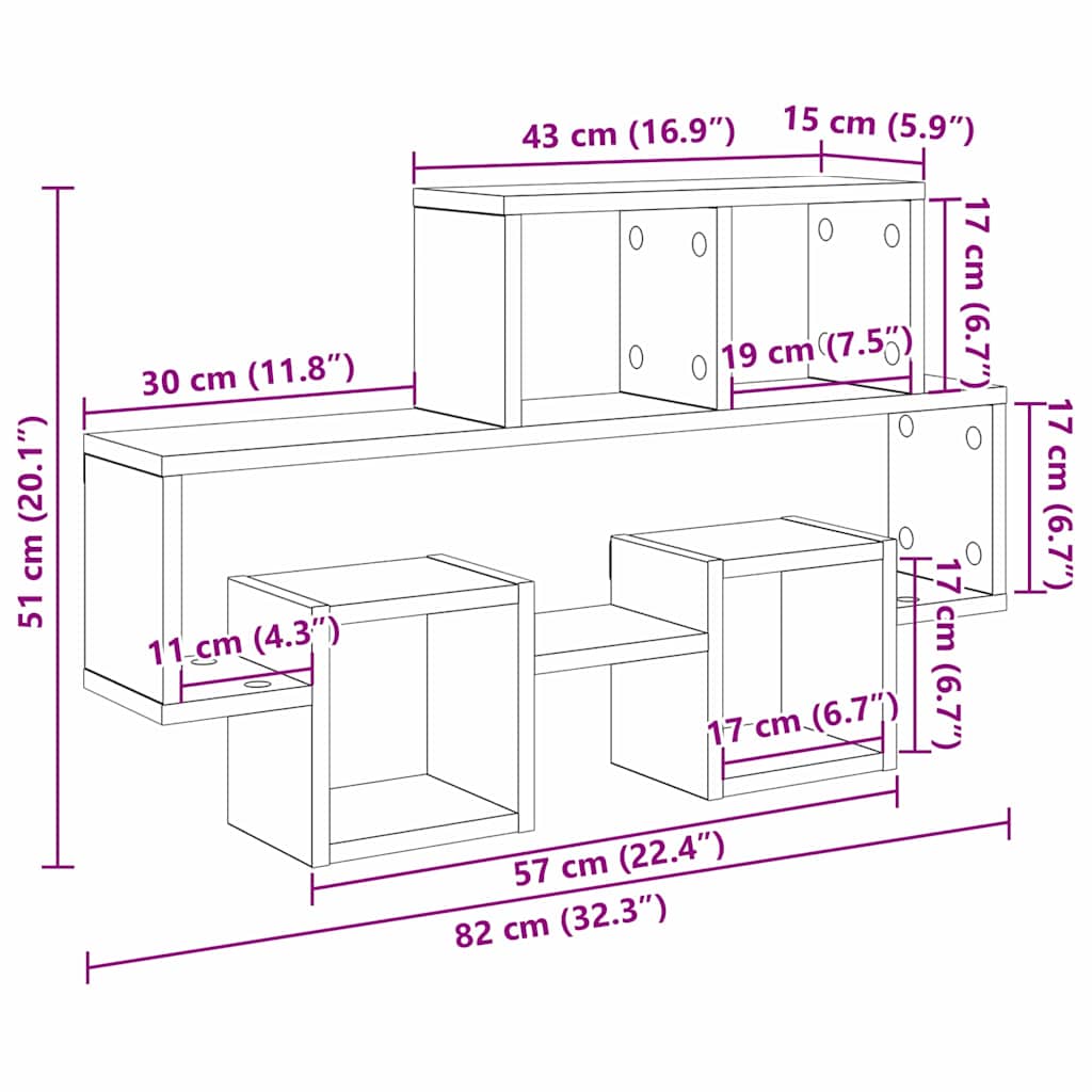 Wall Shelf Artisan oak 82 x 15 x 51 cm Engineered wood