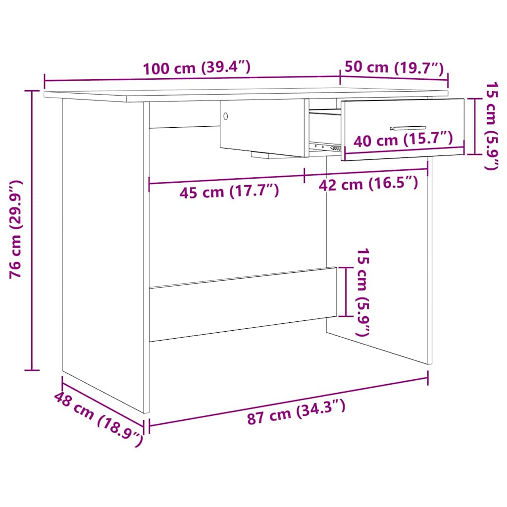 Desk with Drawer Old Wood 100 x 50 x 76 cm Engineered Wood