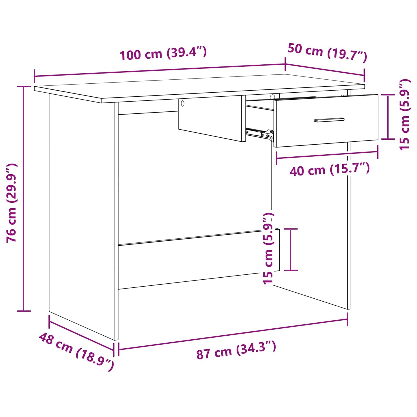 Desk with Drawer Old Wood 100 x 50 x 76 cm Engineered Wood