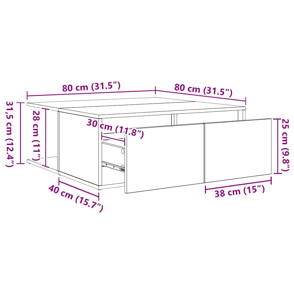 Coffee Table Black oak 80 x 80 x 31 cm Engineered Wood