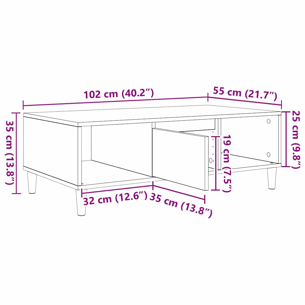 Coffee Table Concrete Grey 102 x 55 x 35 cm Engineered Wood