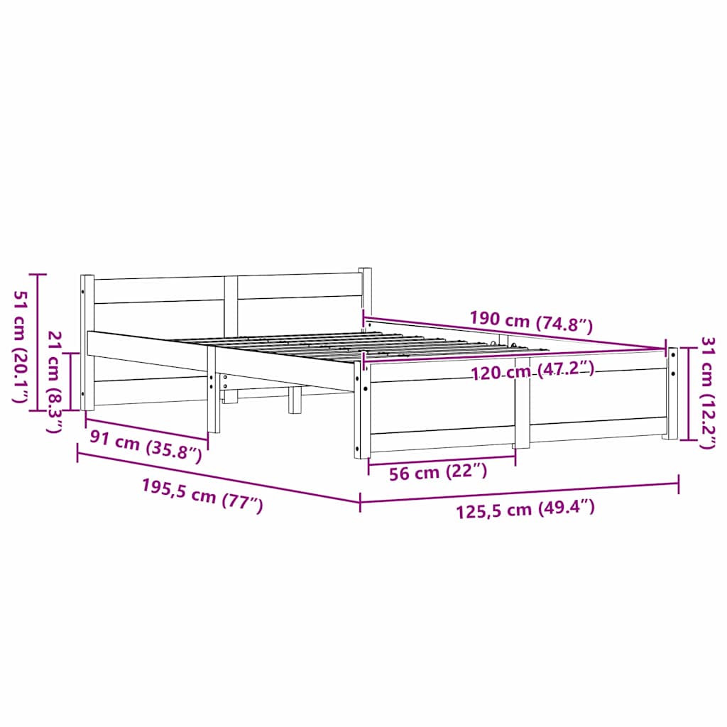 Bed Frame Wax Brown 195.5 x 125.5 x 51 cm Solid Pine Wood